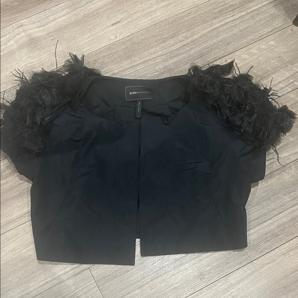 BCBGMaxAzria Black Feathered Blouse
